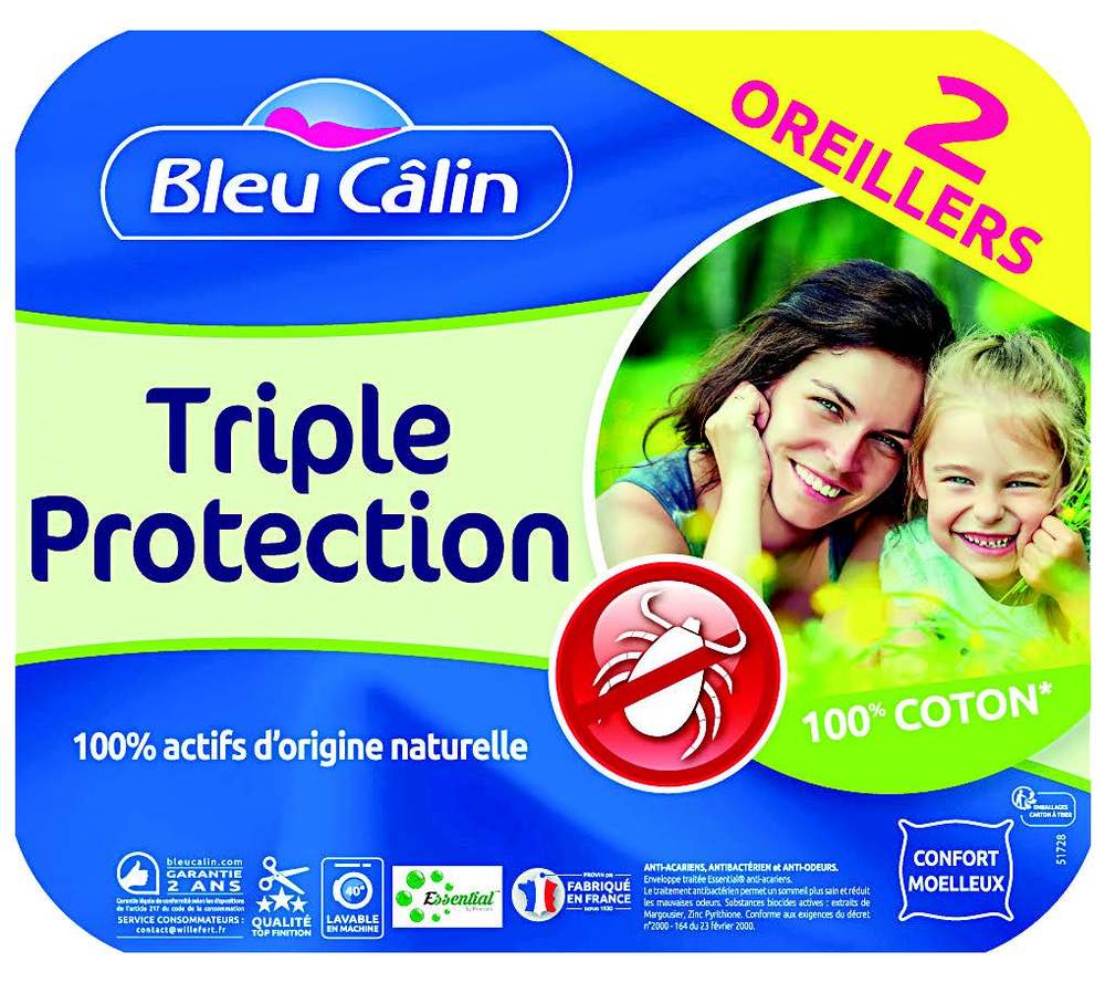LOT DE 2 OREILLERS TRIPLE PROTECTION OU SATIN 6...