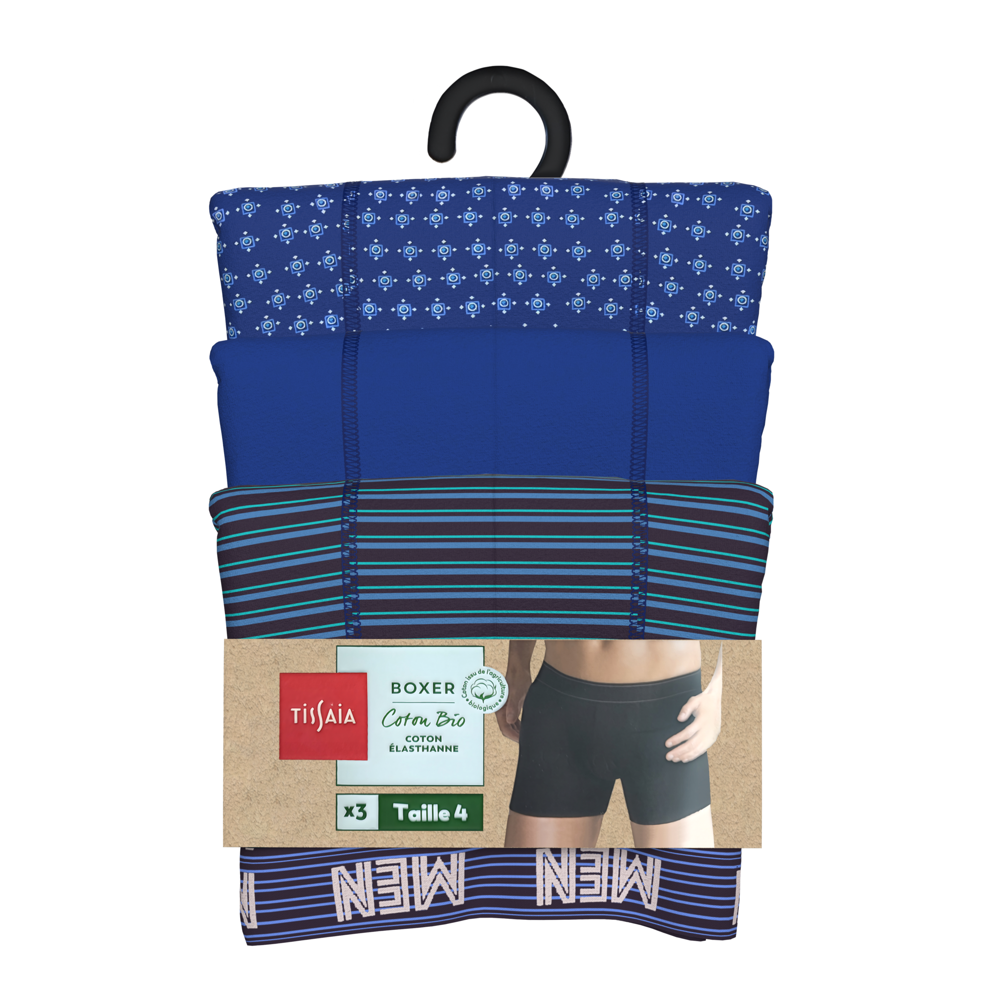 TISSAIA LOT DE 3 BOXERS BIO HOMME code EAN 3614709485340 
