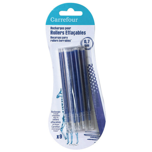 9 recharges rollers effaçables bleues