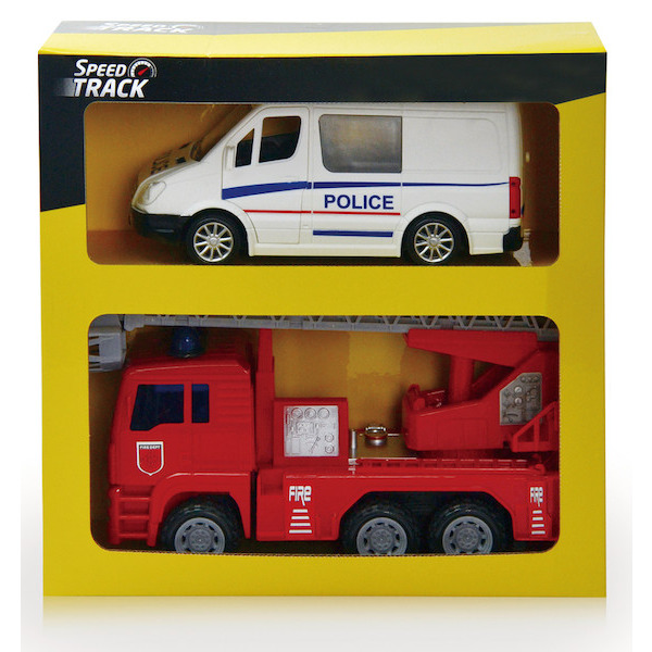Pack de 2 voitures police et pompier
