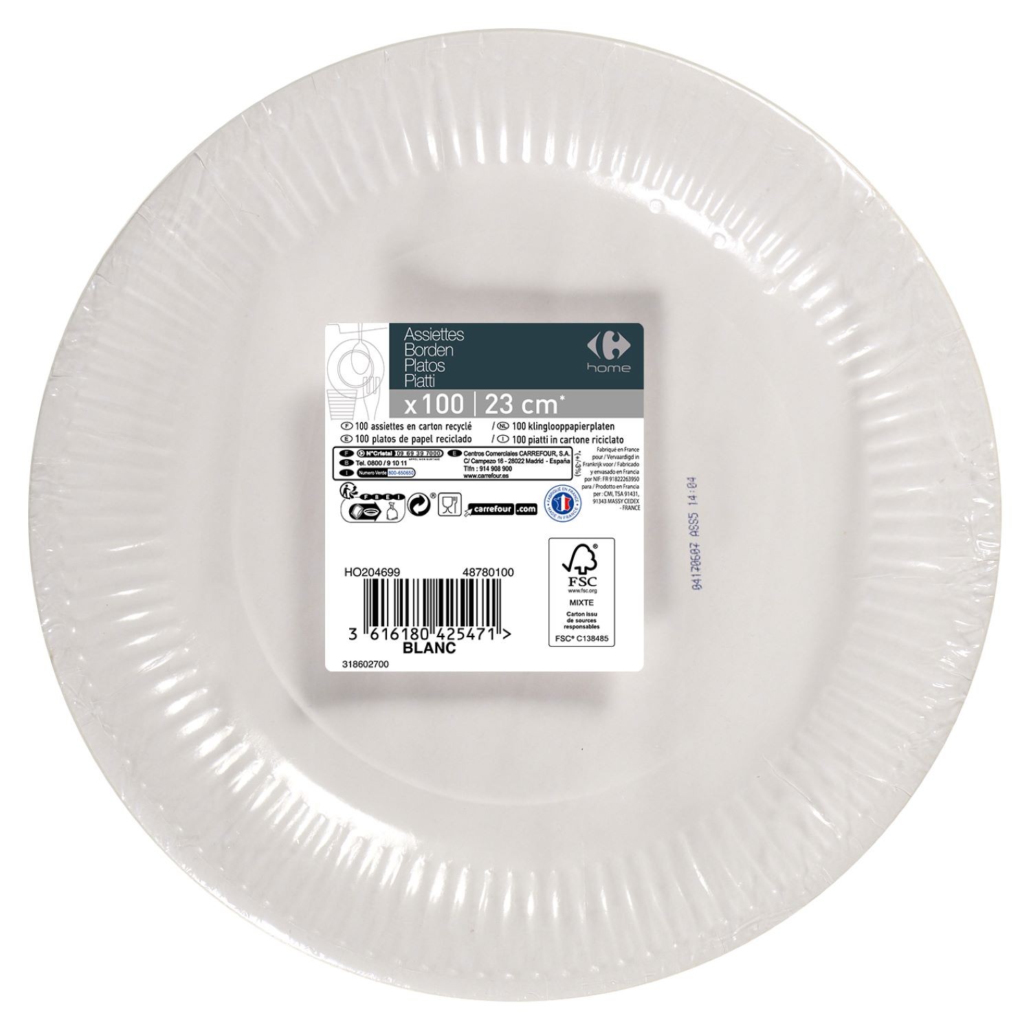 Assiette carton blanche 23cm CARREFOUR HOME