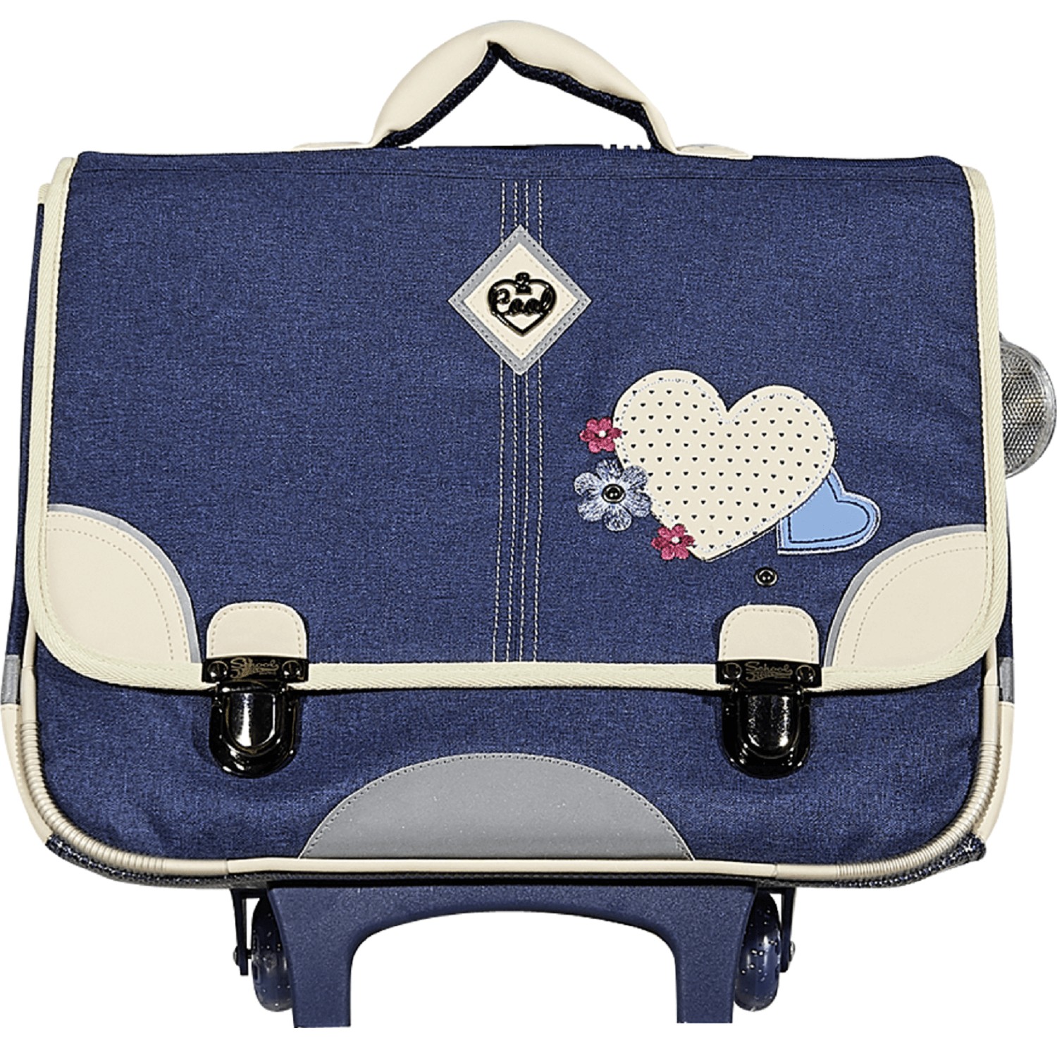 Cartable à roulettes 2 compartiments marine CŒUR