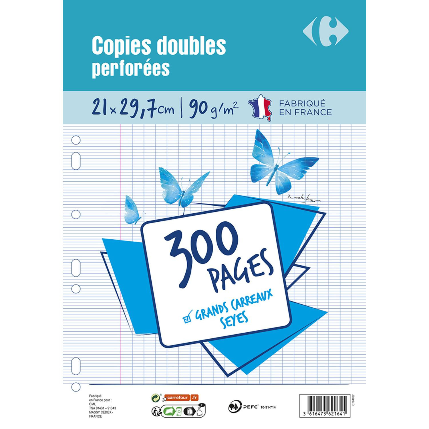 Copies doubles perforées 21x29,7cm 300p grands carreaux CARREFOUR 3616473621641 CARREFOUR