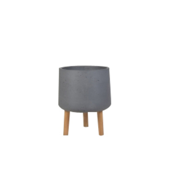 Pot ciment gris avec pieds bois