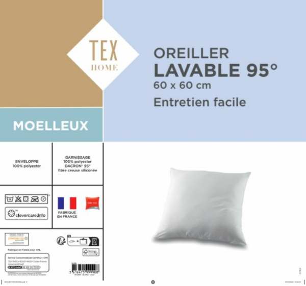 L'oreiller "Lavable 95°" 3616475999908 TEX HOME
