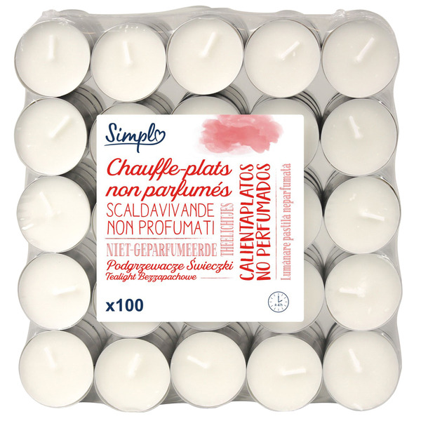 Lot de 100 bougies chauffe-plat blanches