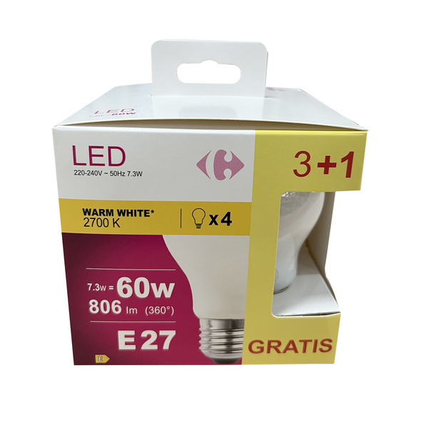 CARREFOUR Ampoule led filament standard 60W E27 code EAN 3616479600268 