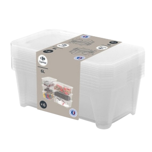CARREFOUR HOME Lot de 6 boîtes de rangement transparentes de 6 L code EAN 3616957629897 
