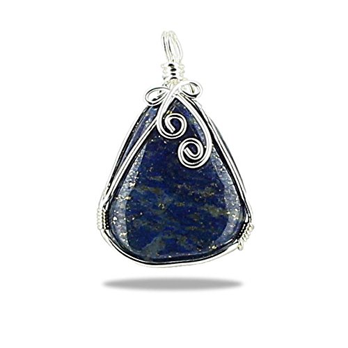 Pendentif pierre naturelle plate wire wrapping argent 925, finition volutes - Lapis lazuli 3659870104416 Equilibre & Sens