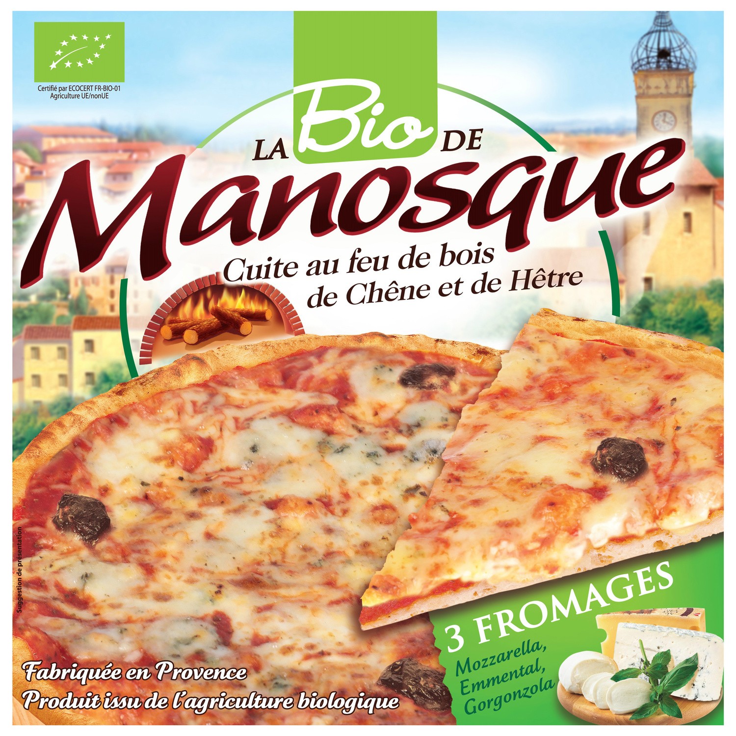 PIZZA DE MANOSQUE Pizza 3 fromages bio LA PIZZA DE MANOSQUE code EAN 3660140003865 