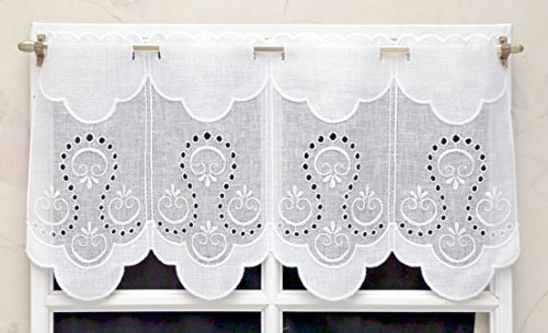 Rideau Brise bise Etamine Blanc brodé 32 cm Réf...