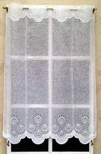 Rideau Brise bise Etamine Blanc brodé 88 cm Réf...