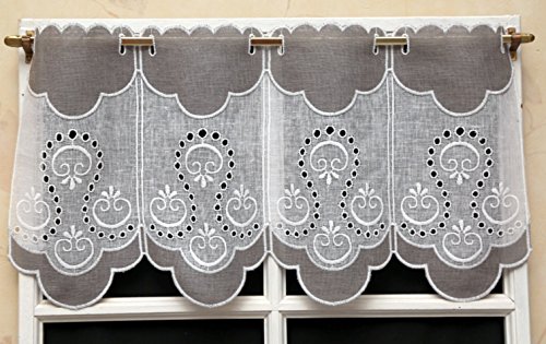 Rido&Co Rideau Brise bise Etamine Blanc et Gris brodé 32 cm Réf. 14703.30GR code EAN 3660547024739 