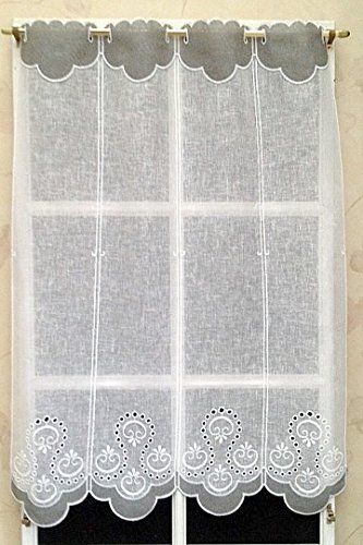 Rideau Brise bise Etamine Blanc et Gris brodé 8...