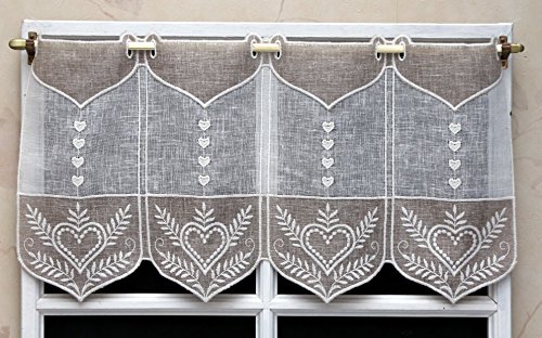 Rideau Brise bise Etamine Naturel et Beige brod...