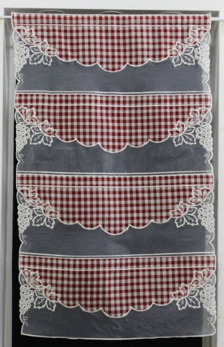 Rideau Modulable Etamine Vichy rouge et Organza...