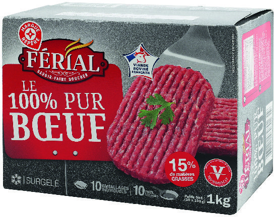 10 STEAKS HACHÉS PUR BOEUF 15% MAT.GR.** SURGEL...