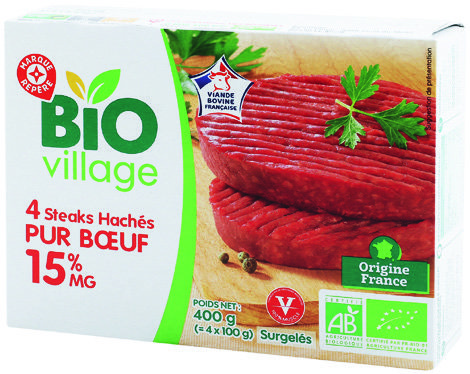 4 STEAKS HACHÉS PUR BOEUF 15% MAT.GR SURGELÉS B...
