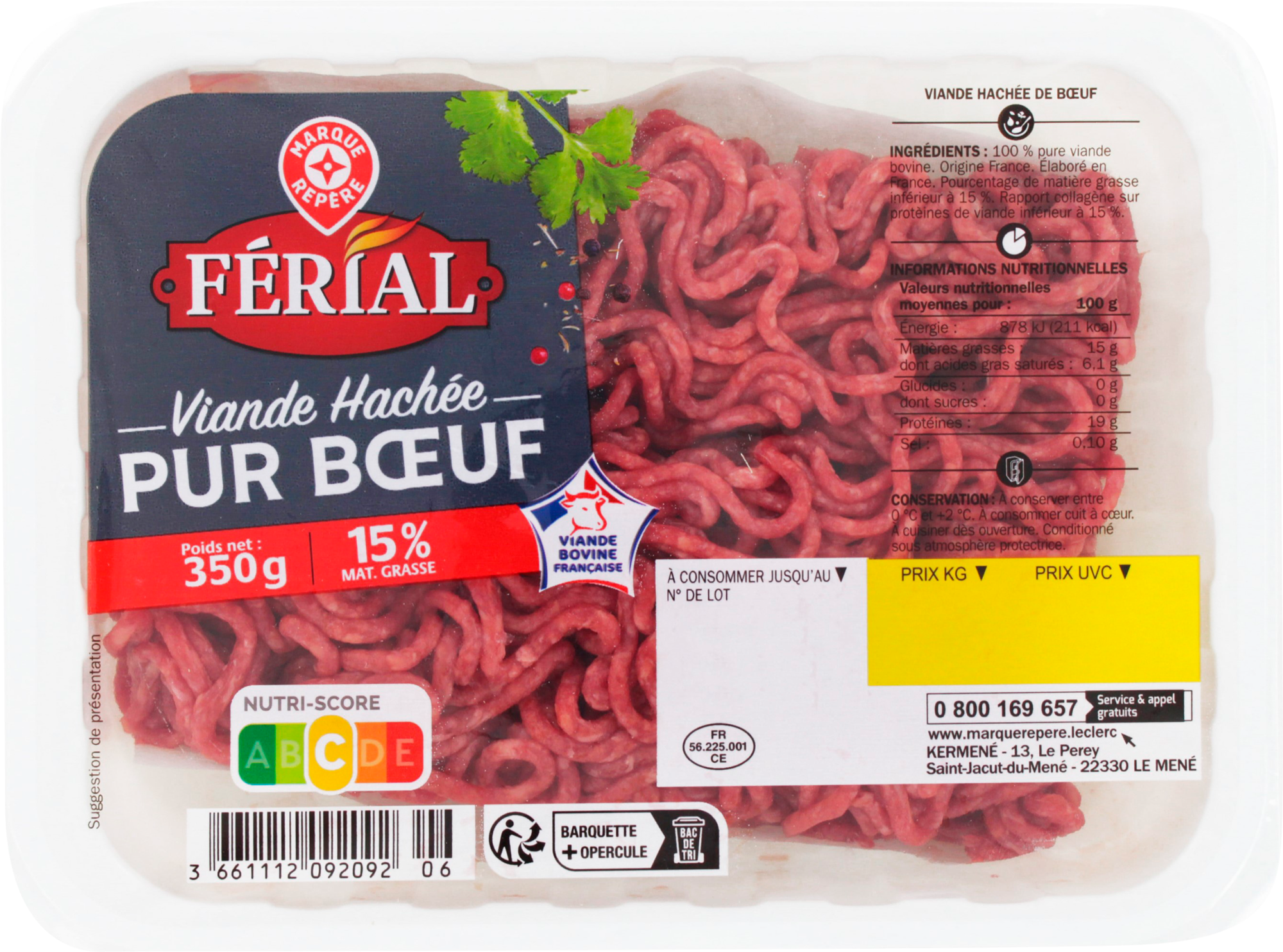 VIANDE HACHÉE PUR BOEUF 15% MAT.GR.