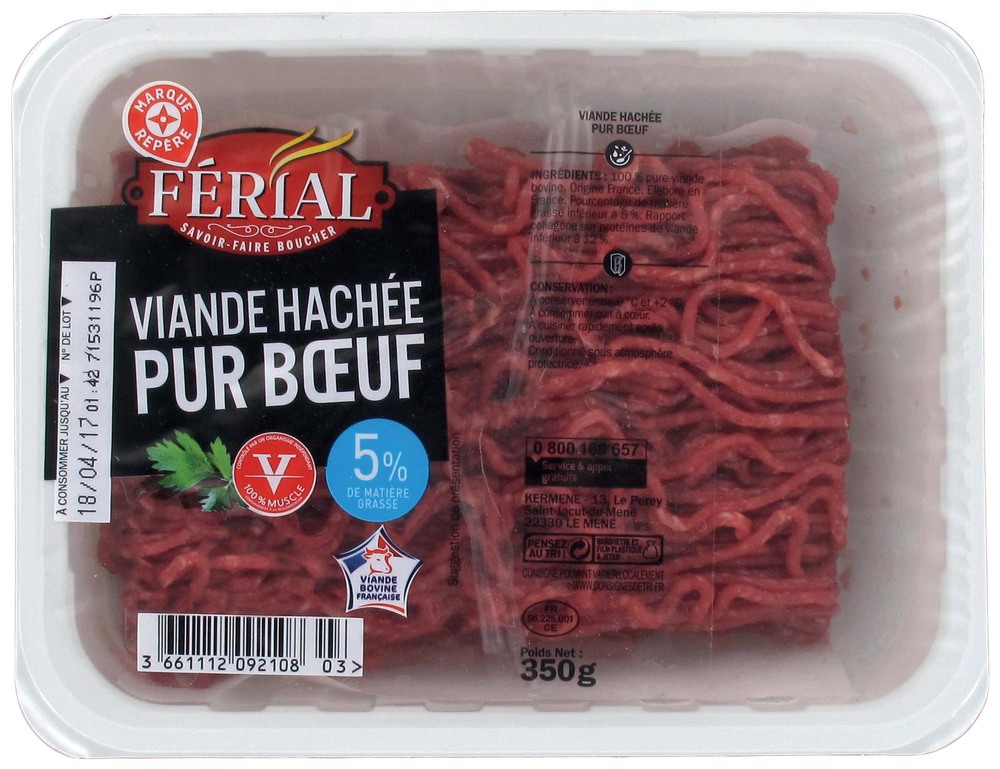 VIANDE HACHÉE PUR BOEUF 5% MAT. GR.* “FÉRIAL” 