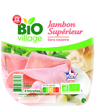 MR2 JAMBON CUIT QUALITÉ SUPÉRIEURE SANS COUENNE  “BIO VILLAGE” code EAN 3661112501853 
