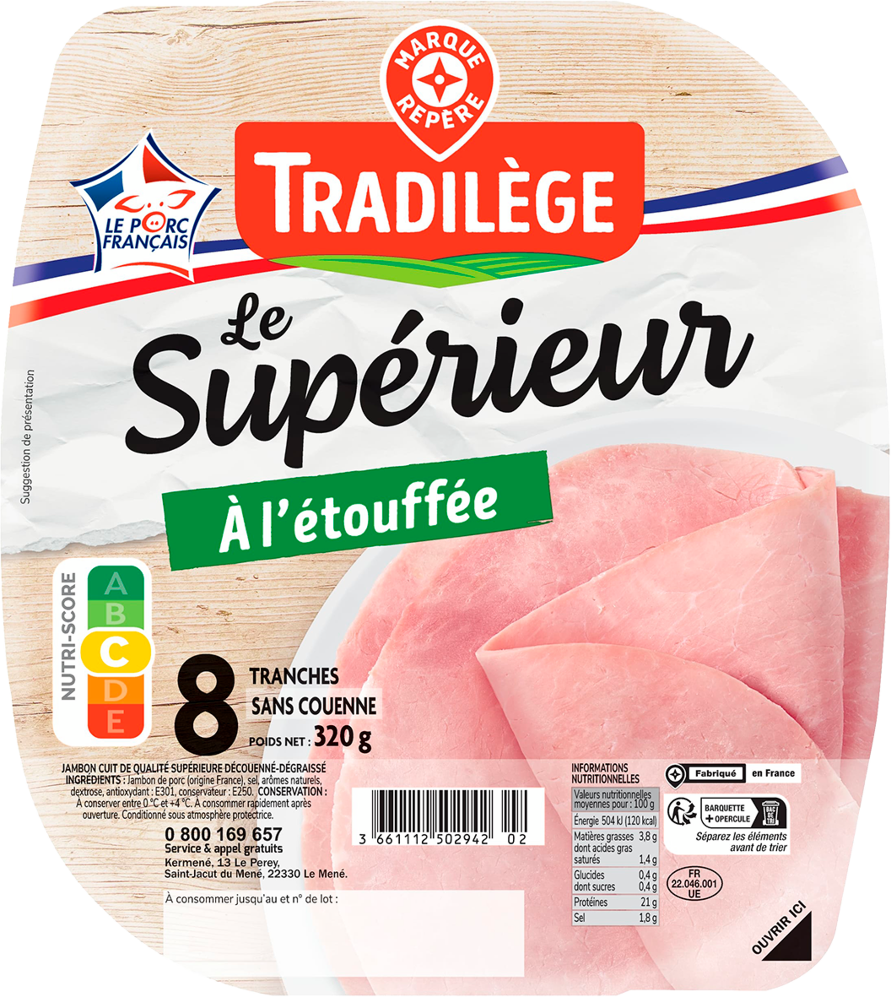 JAMBON DE QUALITÉ SUPÉRIEURE DÉCOUENNÉ DEGRAISS...