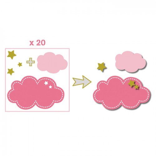 20 formes découpées nuages rose-vert-gris