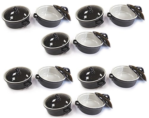 Lot de 12 mini cocottes rondes 10X3,5 noires - ...