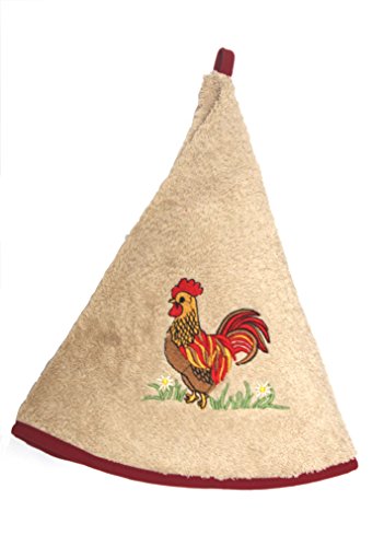 torchon rond éponge- broderie coq- taupe