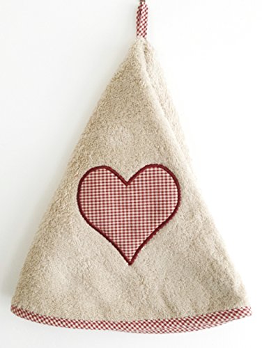 torchon rond éponge brodé- Cœur-Beige - Coton B...