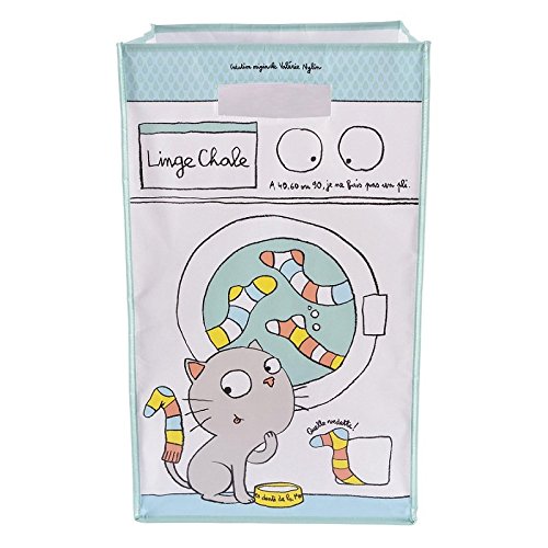 DERRIERE LA PORTE - Panier à linge chat Bleu et...