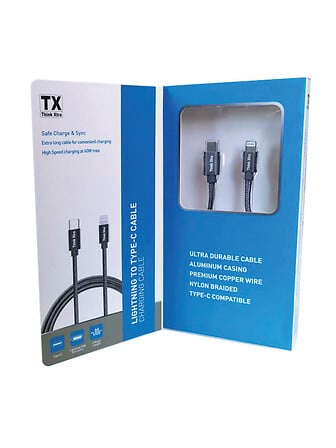 TX THINK XTRA Câble Nylon Lightning Vers Type C...