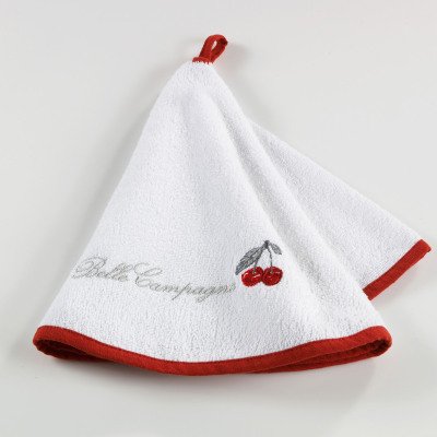 Essuie-main rond éponge 60cm brodé CEREJA ROUGE