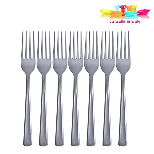 50 fourchettes jetables plastique gris