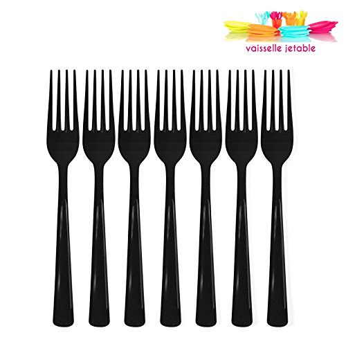 Vaisselle-jetable 50 fourchettes jetables plastique noir code EAN 3662662010055 
