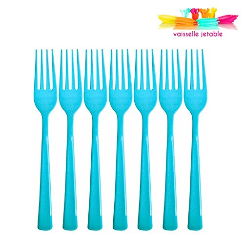 Vaisselle-jetable 50 fourchettes jetables plastique bleu code EAN 3662662010079 