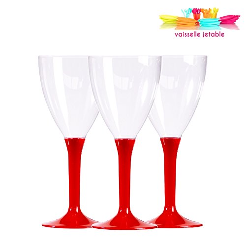 10 verre à vin jetables plastique 13cl rouge