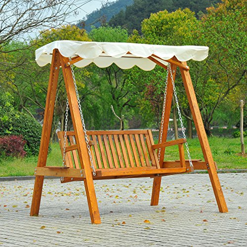 Homcom BALANCELLE BALANÇOIRE HAMAC BANC FAUTEUIL DE JARDIN EN BOIS DE PIN 2 PLACES CHARGE MAX. 300KG NEUF03 code EAN 3662970004012 