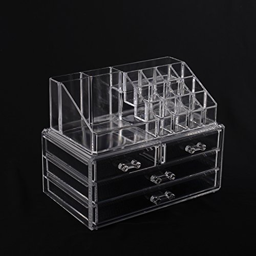 Transparent Organisateur de Cosmétique Maquillage Luxe boîte de rangement à bijoux et produit de beautéen PS multifunction 24L x 15W x 18.6H cm 4 étages transparent neuf 07 3662970008997 Homcom