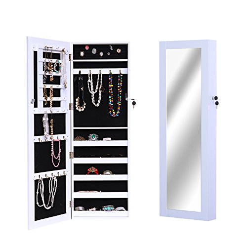 Armoire à bijoux rangement avec miroir et serru...