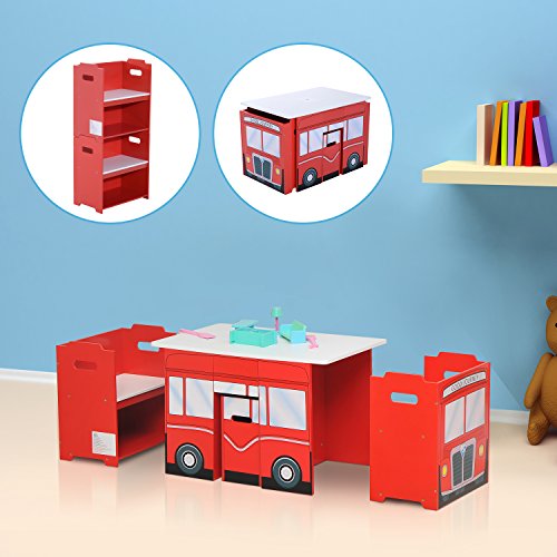 Homcom Ensemble table et 2 chaises pour enfant motif autobus bibliothèque espace de rangement rouge neuf 02 code EAN 3662970013663 