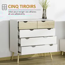 Commode 5 tiroirs design scandinave meuble de rangement chamb ... 3662970091586 HOMCOM