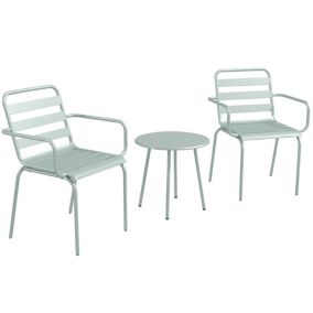  Salon de jardin bistro - table basse ronde dia. 60 cm 2 chaises empilables - acier thermolaqué vert de gris code EAN 3662970158043 