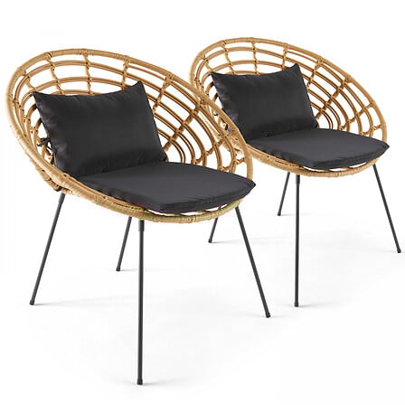 Lot de 2 fauteuils de jardin rond en résine tre...