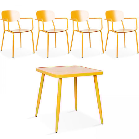 Ensemble table de jardin et 4 fauteuils en alum...