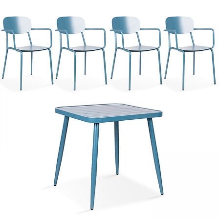 Ensemble table de jardin et 4 fauteuils en alum...