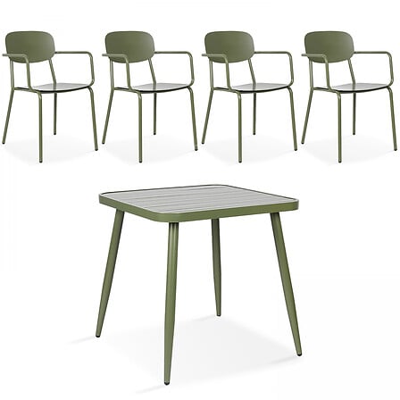 Ensemble table de jardin et 4 fauteuils en alum...