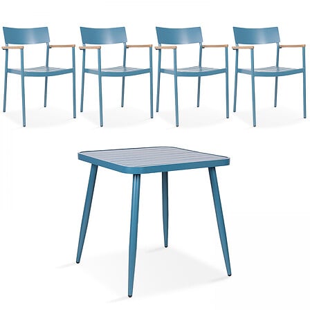 Ensemble table de jardin et 4 fauteuil en alumi...