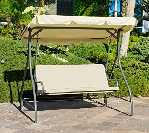 Balancelle acier laqué gris toile et coussins écru