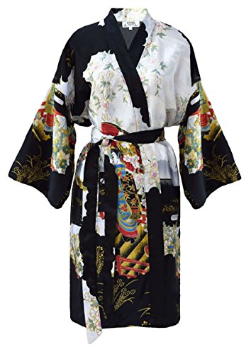 Kimono japonais femme noir -robe de chambre élé...